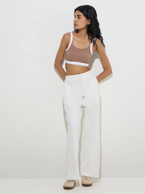Studiofit Taupe Cotton-Blend Crop Top