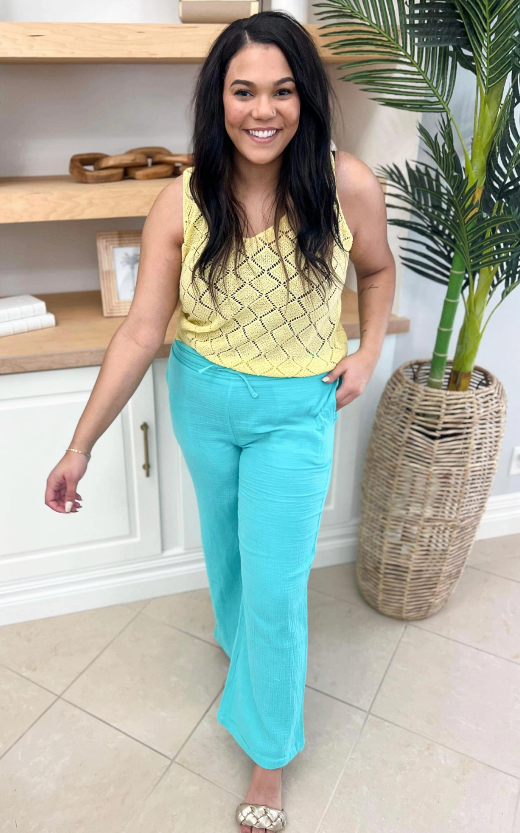 Teal Gauze Wide Leg Pants - Final Sale