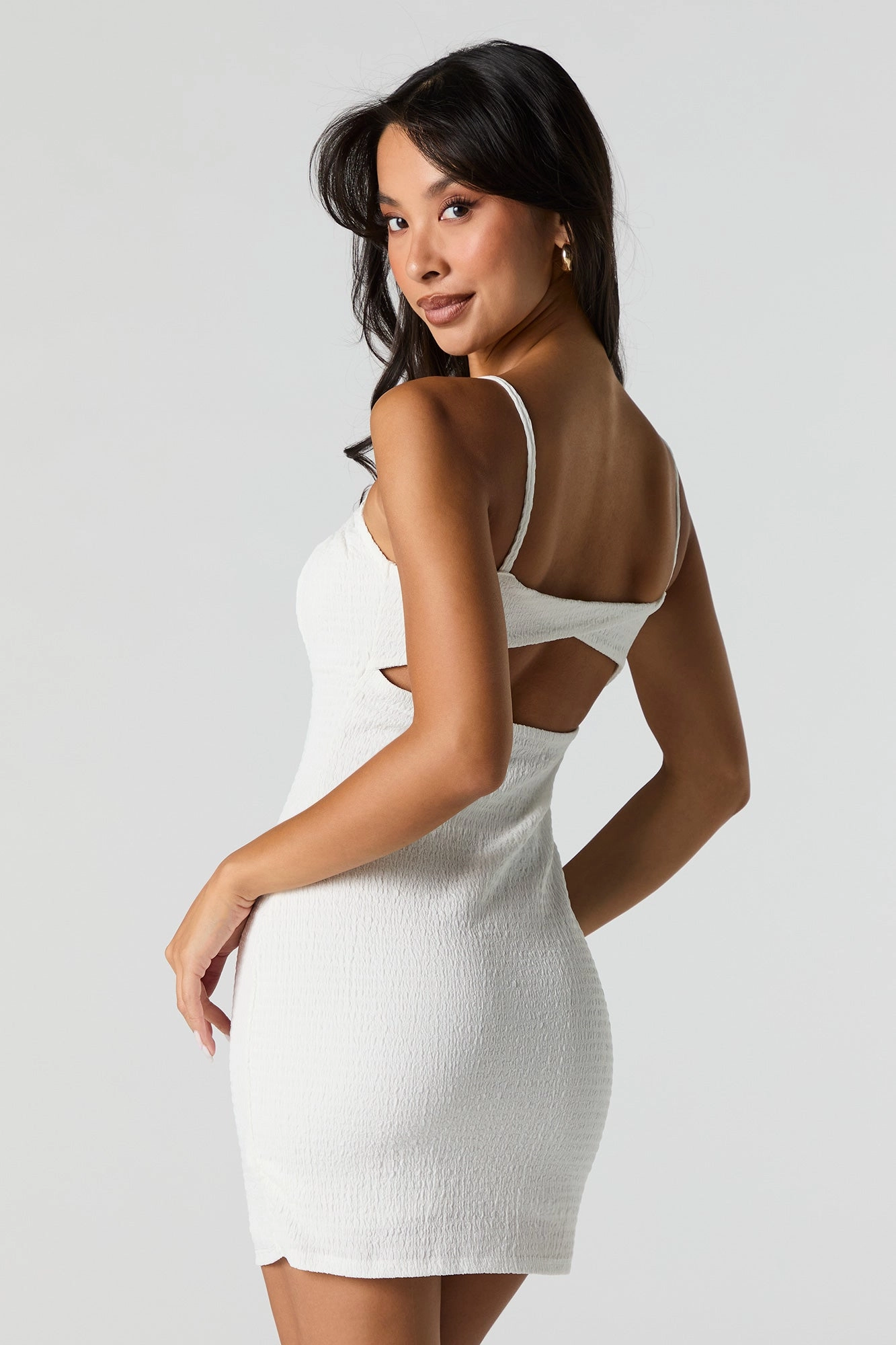 Textured Tie Front Mini Dress