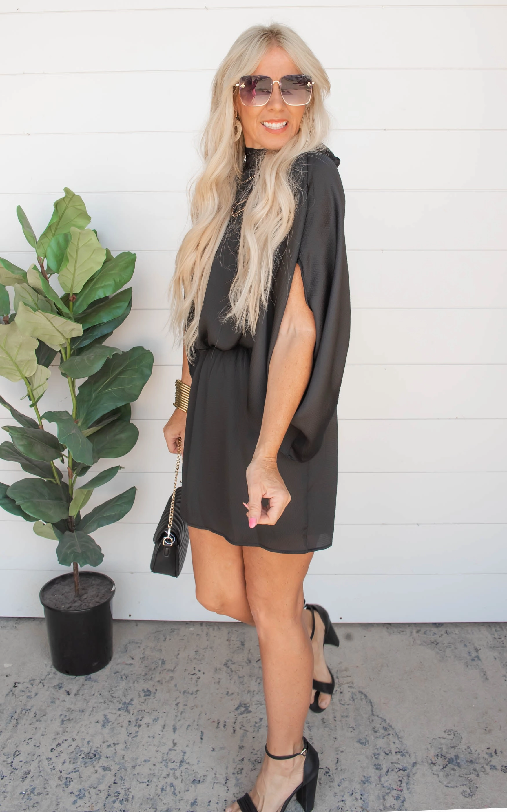 The Andrea Hammered Satin Mock Neck Caftan Mini Dress | FINAL SALE