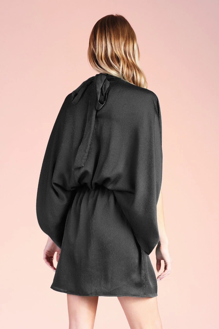 The Andrea Hammered Satin Mock Neck Caftan Mini Dress | FINAL SALE