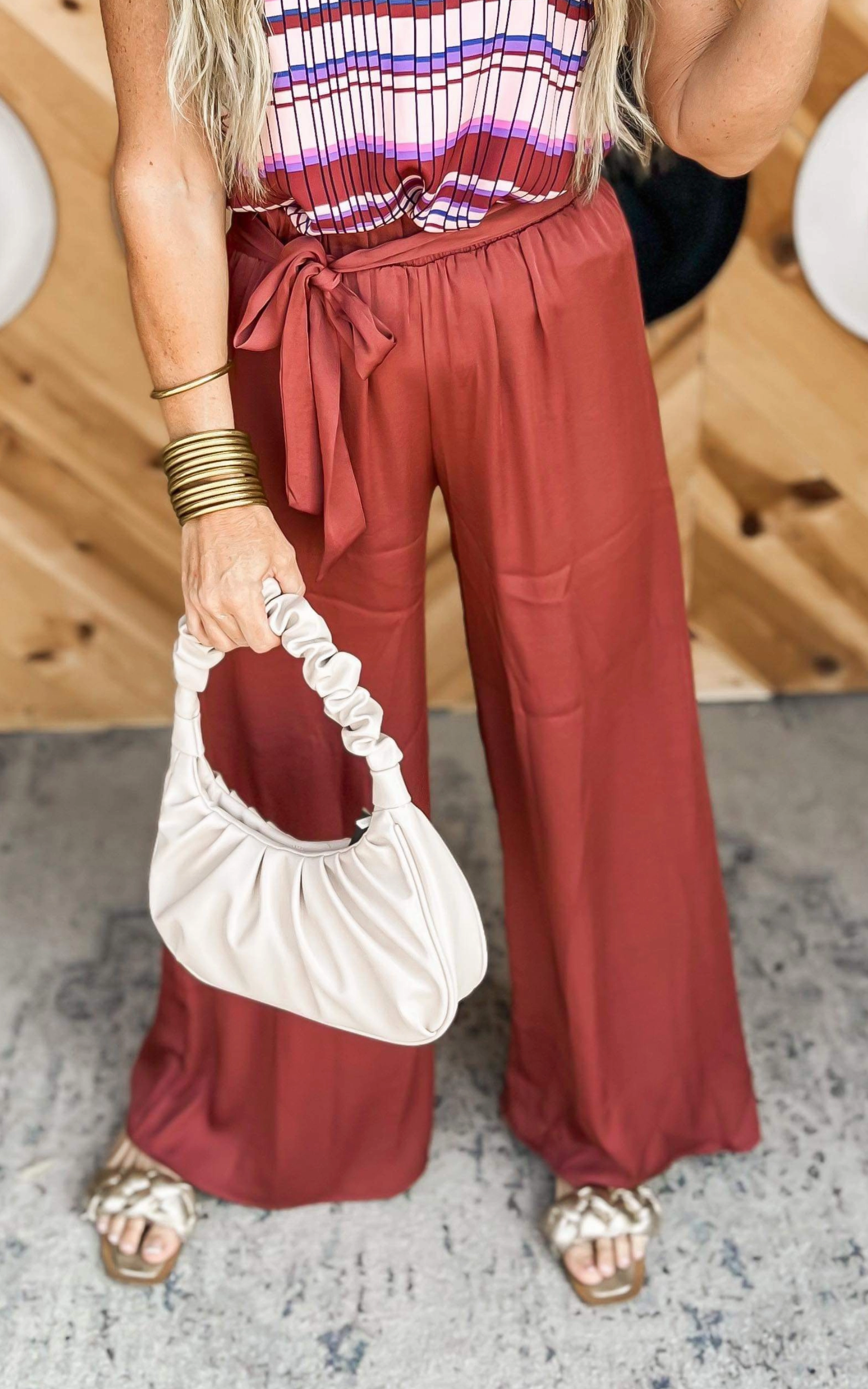 The Maddi X Silky Wide Leg Pants - Brown - Final Sale