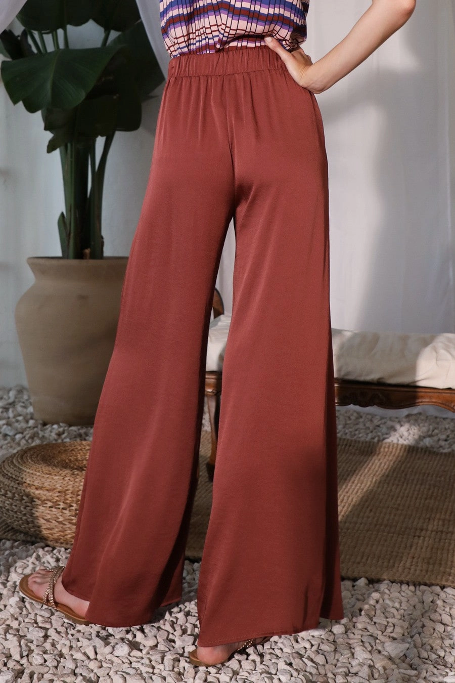 The Maddi X Silky Wide Leg Pants - Brown - Final Sale