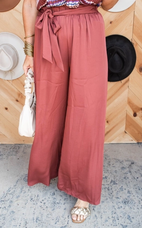 The Maddi X Silky Wide Leg Pants - Brown - Final Sale