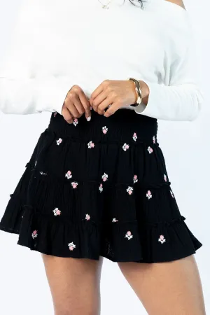 Through The Garden Black Gauze Floral Mini Skort SALE