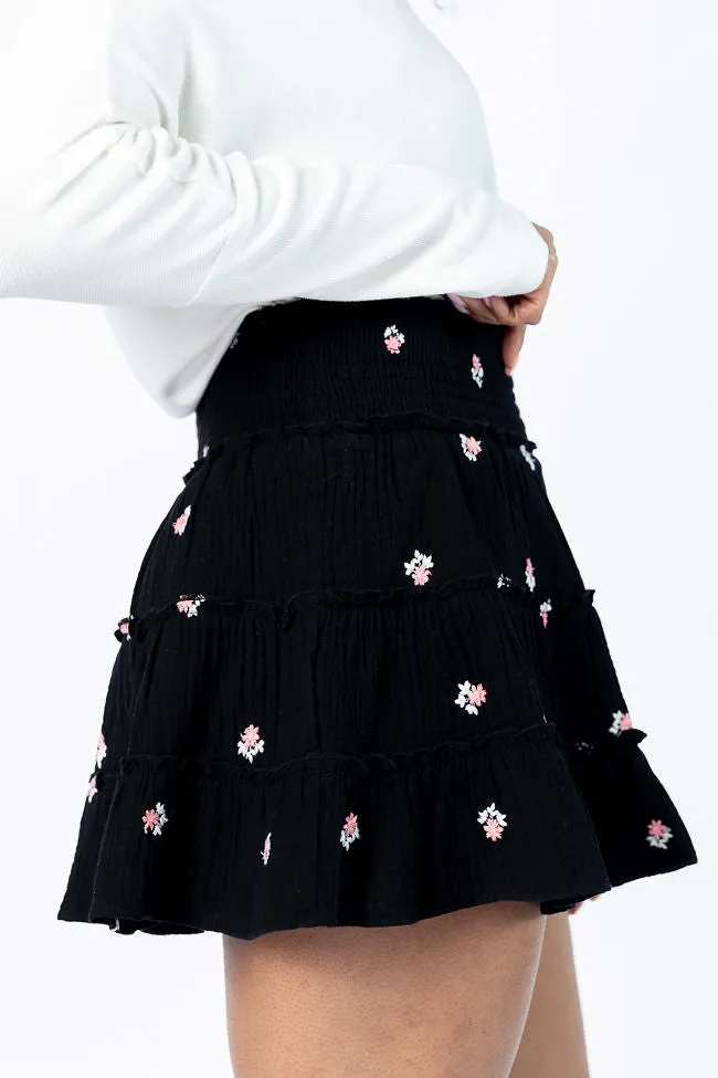 Through The Garden Black Gauze Floral Mini Skort SALE