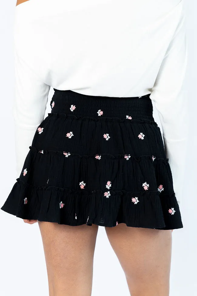 Through The Garden Black Gauze Floral Mini Skort SALE