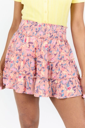 Through The Garden Coral Multi Color Floral Mini Skort SALE