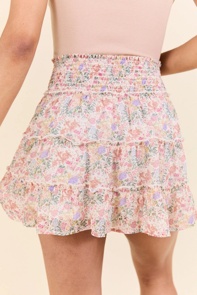 Through The Garden Ivory Multi Floral Skort