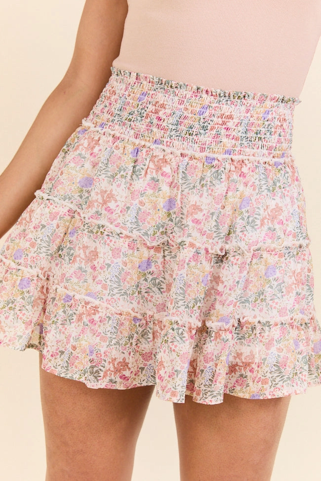 Through The Garden Ivory Multi Floral Skort