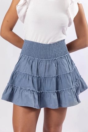 Through The Garden Medium Wash Chambray Mini Skort SALE