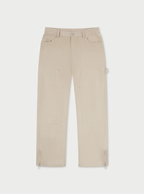 TWILL RIVET DETAIL CARPENTER PANT - BEIGE