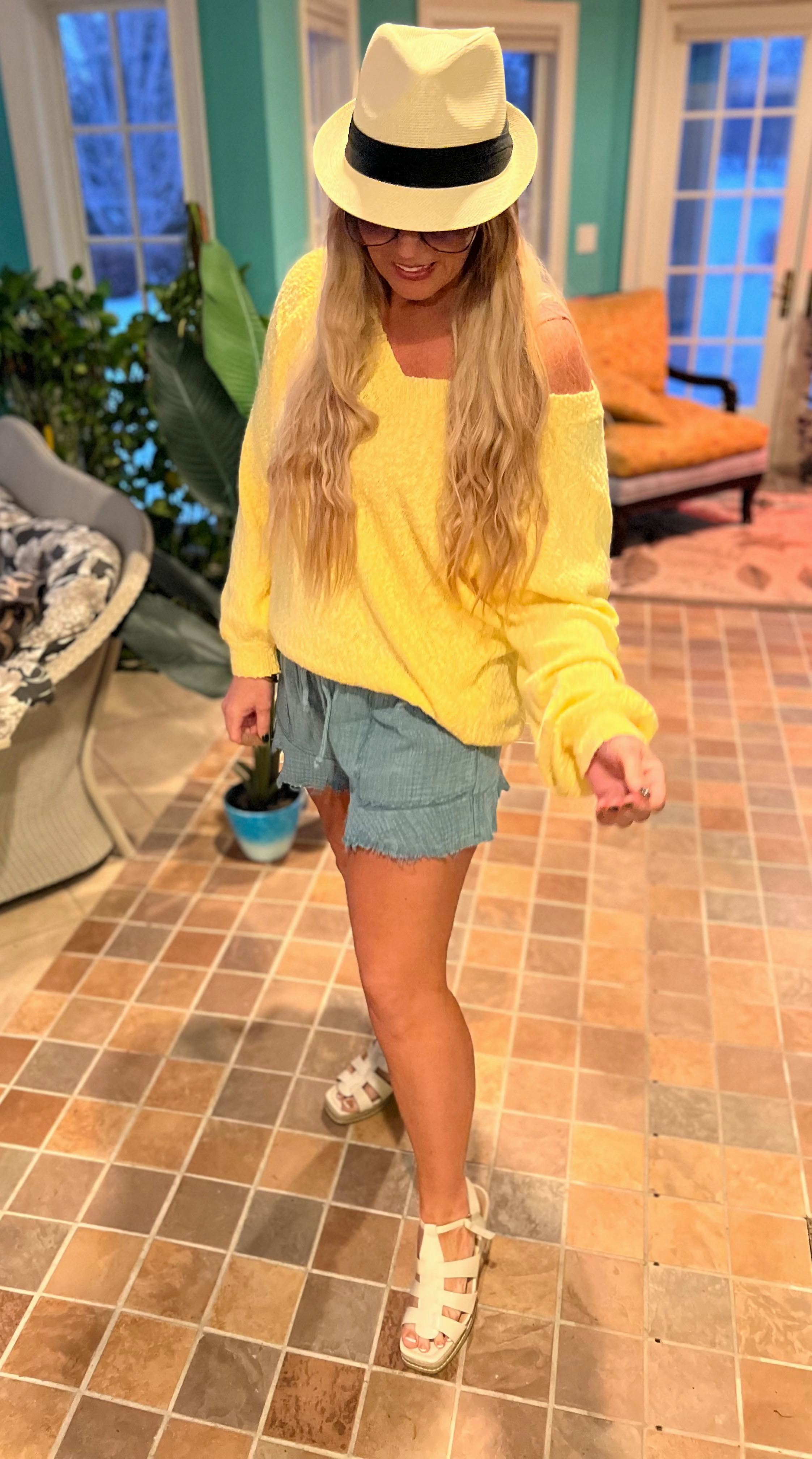 V-Neck Popcorn Sweater- Heyson