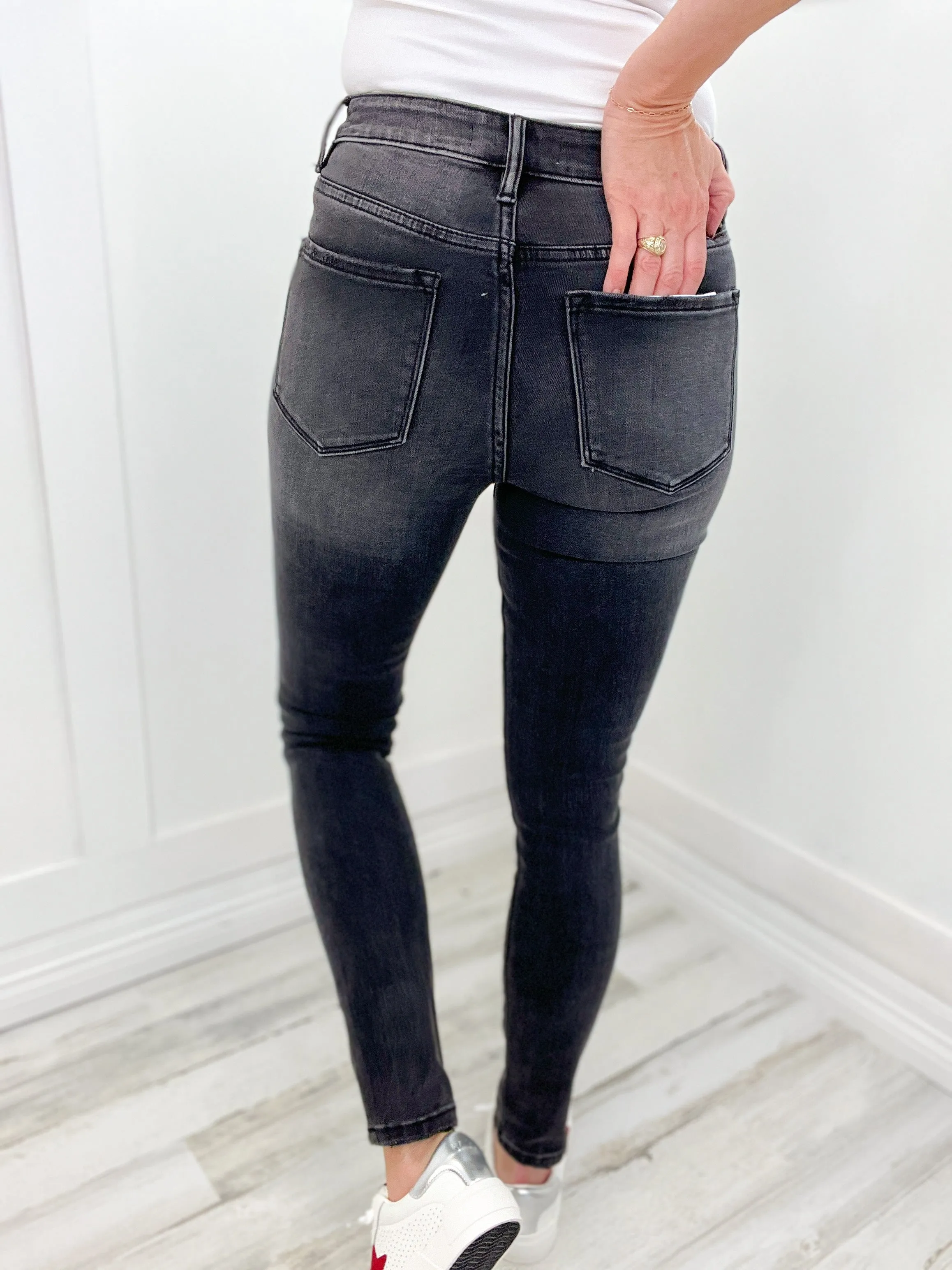 Vervet York High Rise Distressed Button Fly Cropped Skinny Jeans