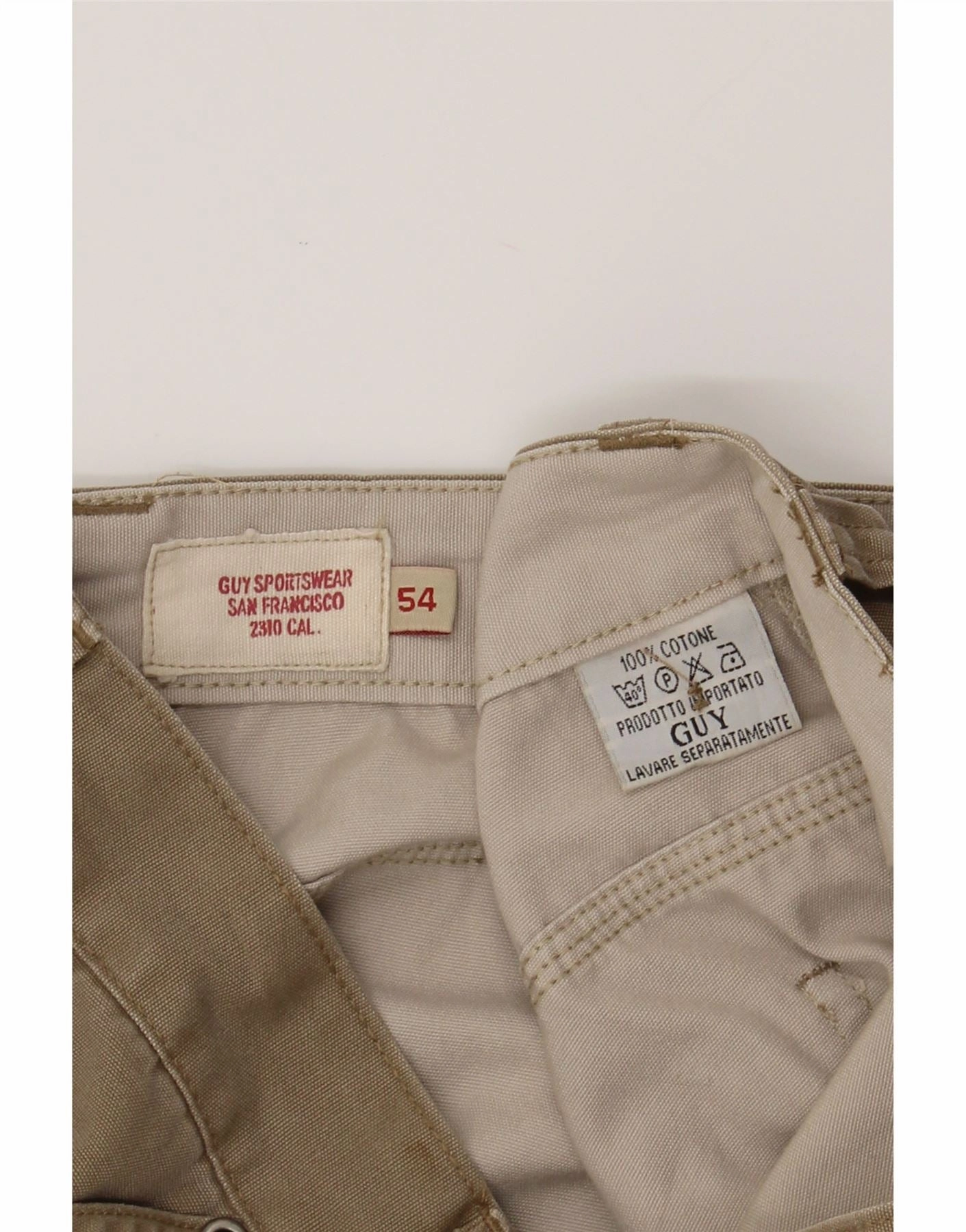 VINTAGE Mens Straight Cargo Trousers IT 54 2XL W38 L32 Beige Cotton