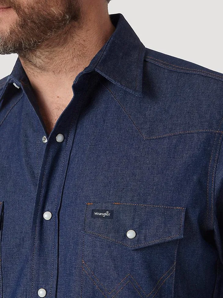 Western Cowboy Cut Short Sleeve Work Shirt - Rigid Indigo