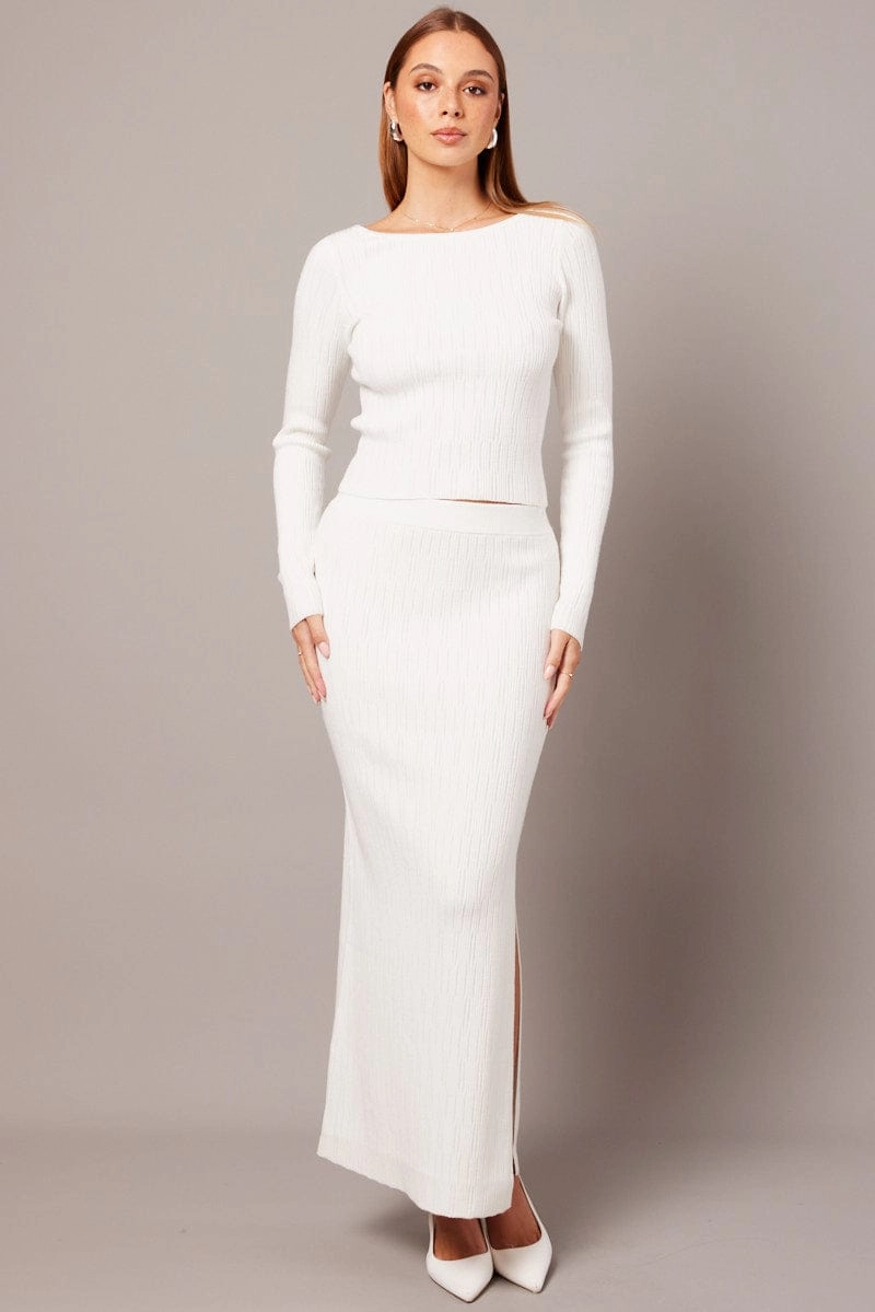 White Knit Skirt High Rise
