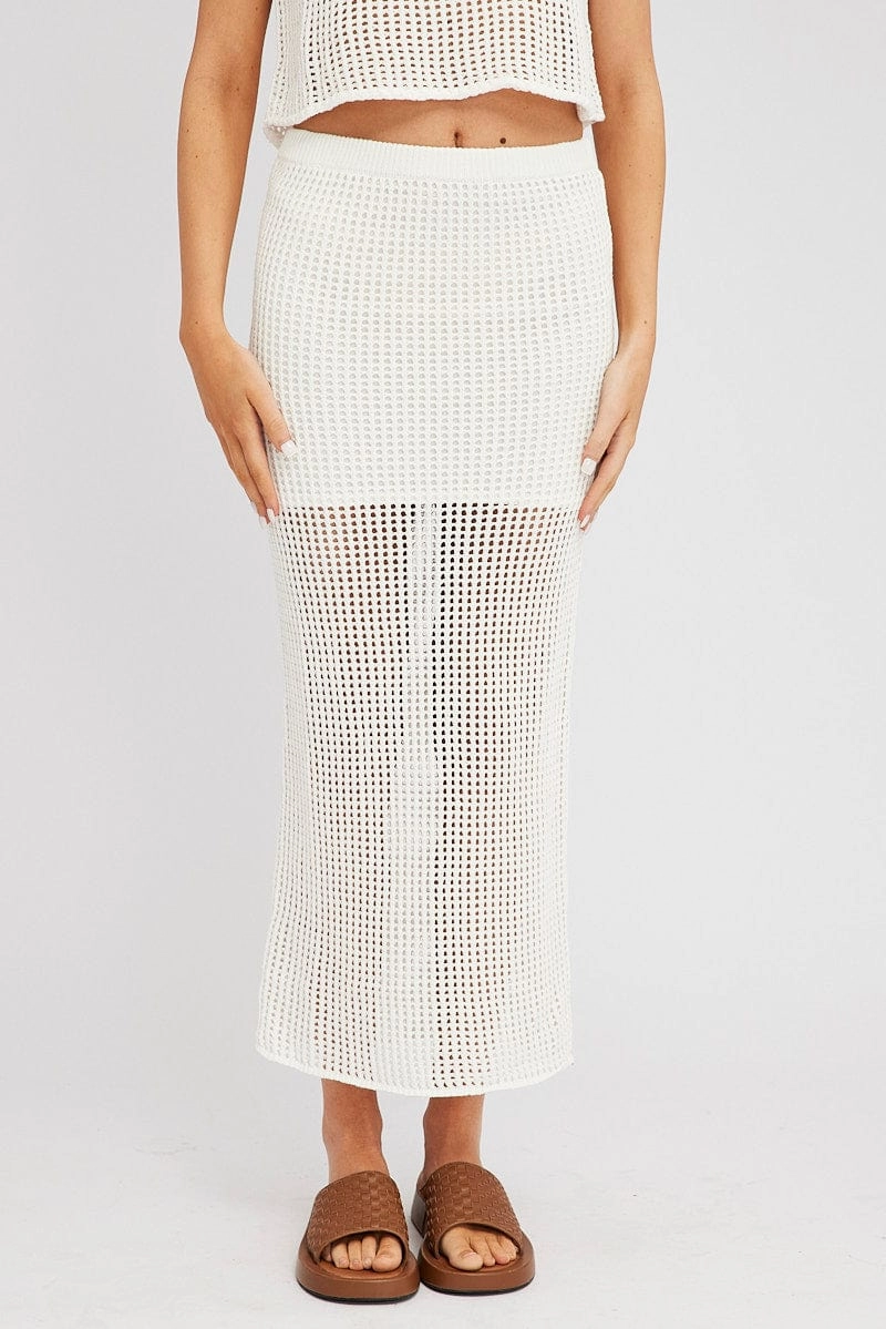 White Knit Skirt Midi Crochet