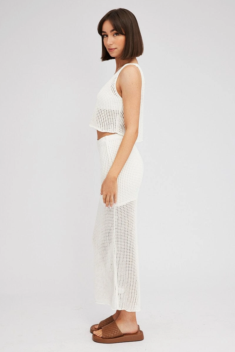 White Knit Skirt Midi Crochet