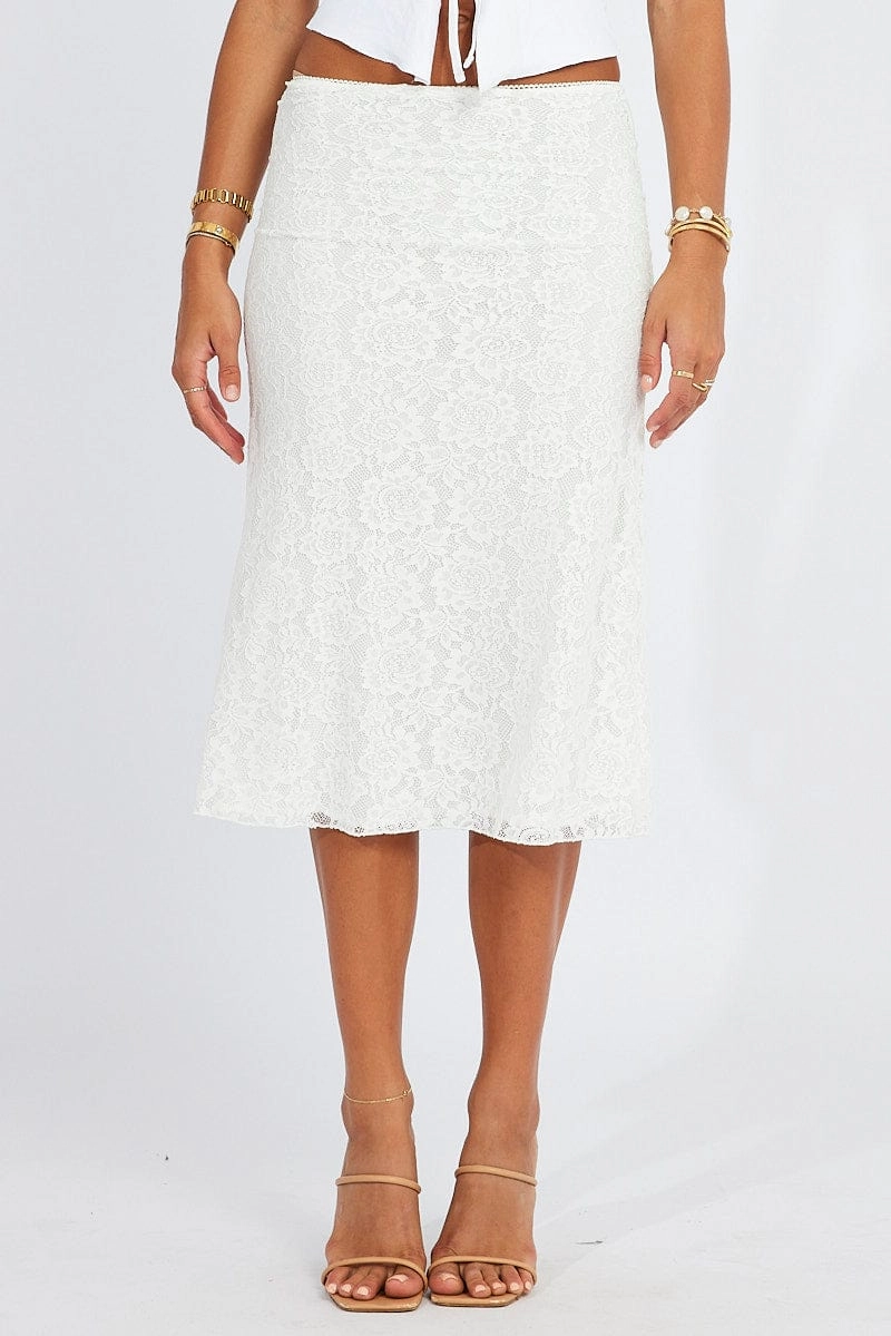White Lace Skirt High Rise