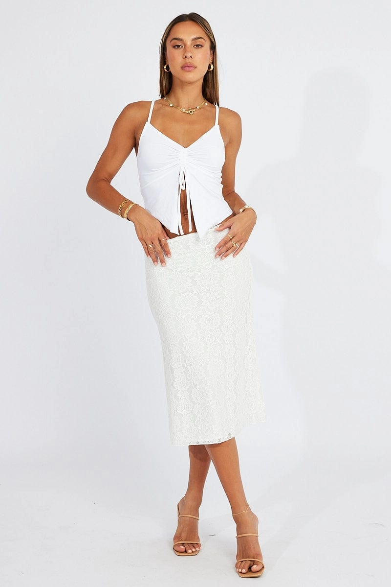 White Lace Skirt High Rise