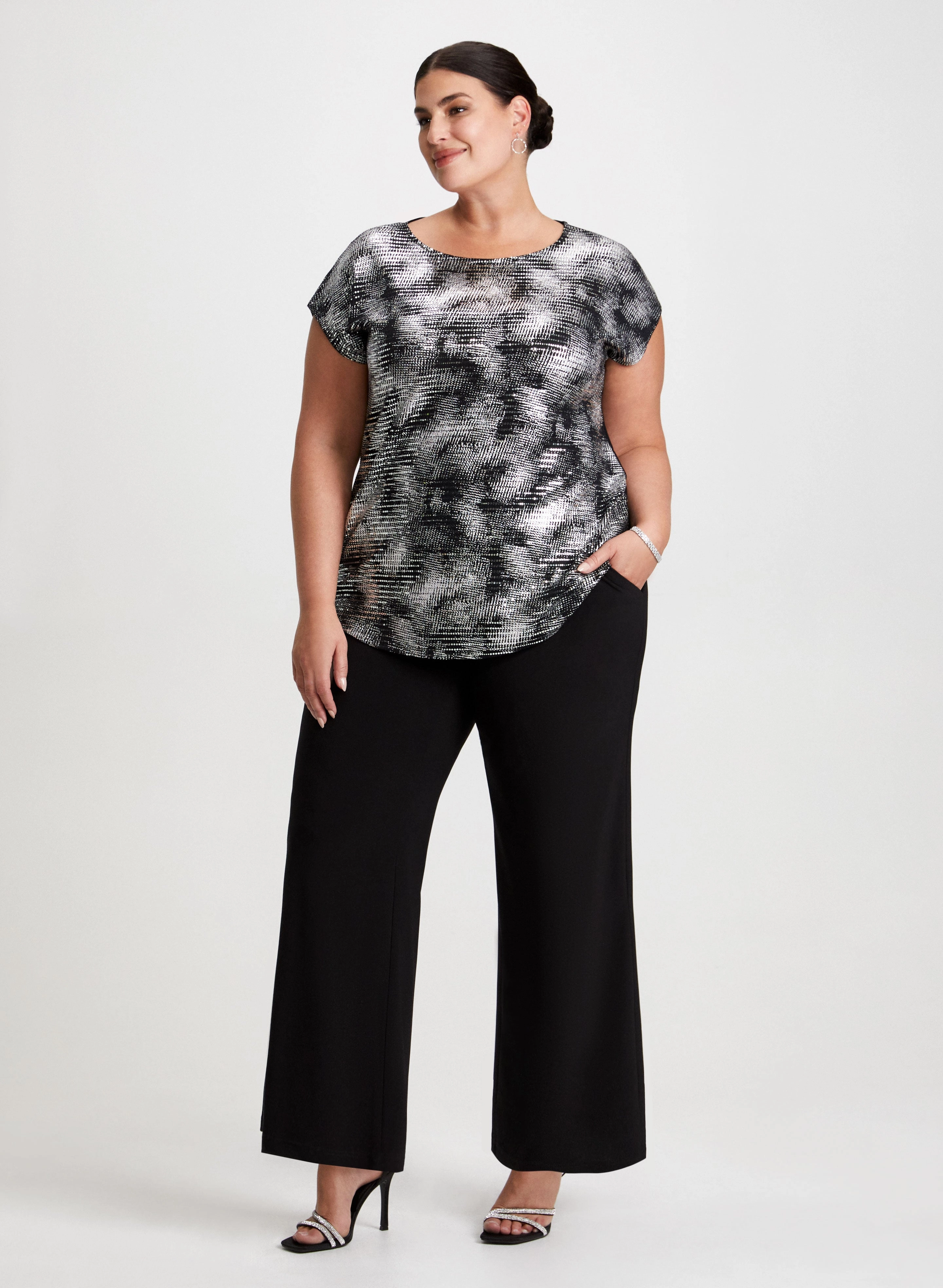 Wide Leg Pants & Metallic Print Top